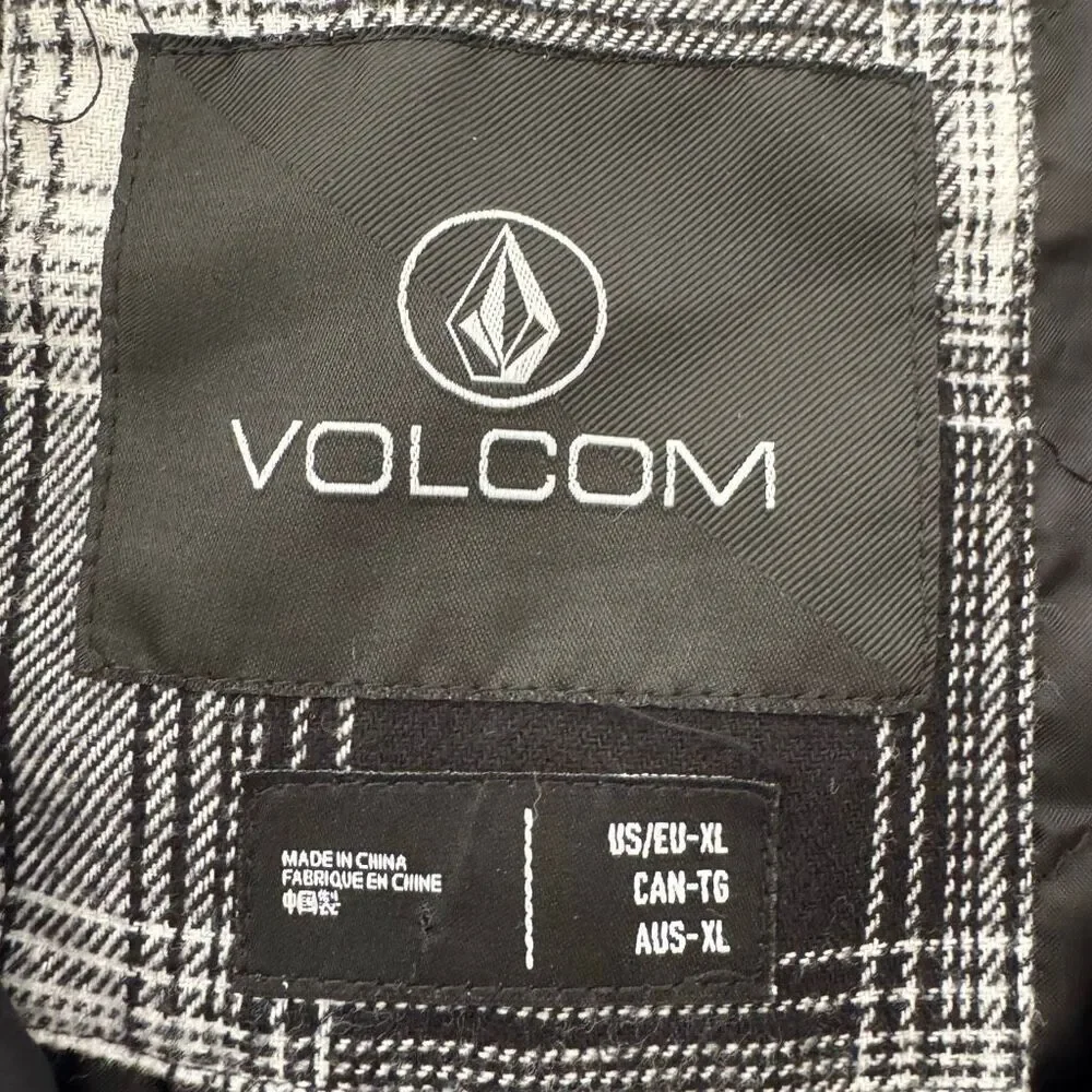 Volcom Hooded Black White Checkered Cotton Blend Ski Snowboard SZ XL # 2518